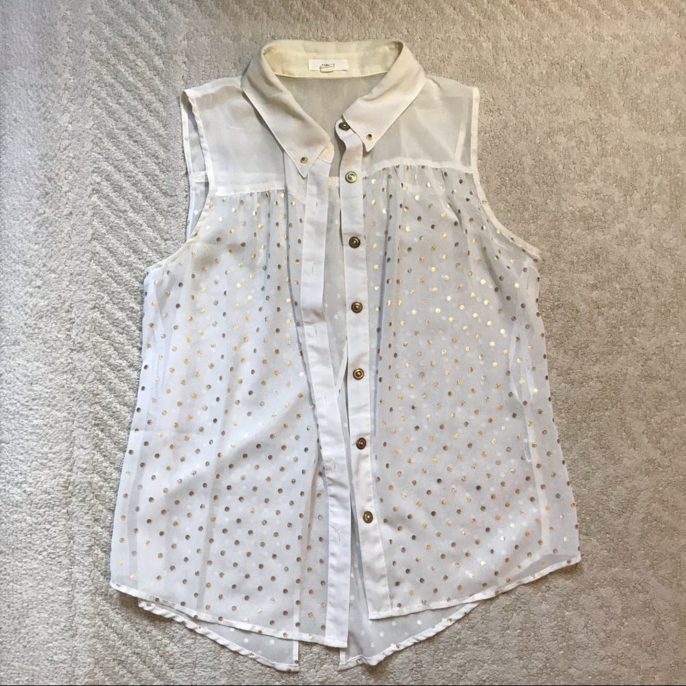 Gold Polkadot Cream Mine Tank Top Blouse